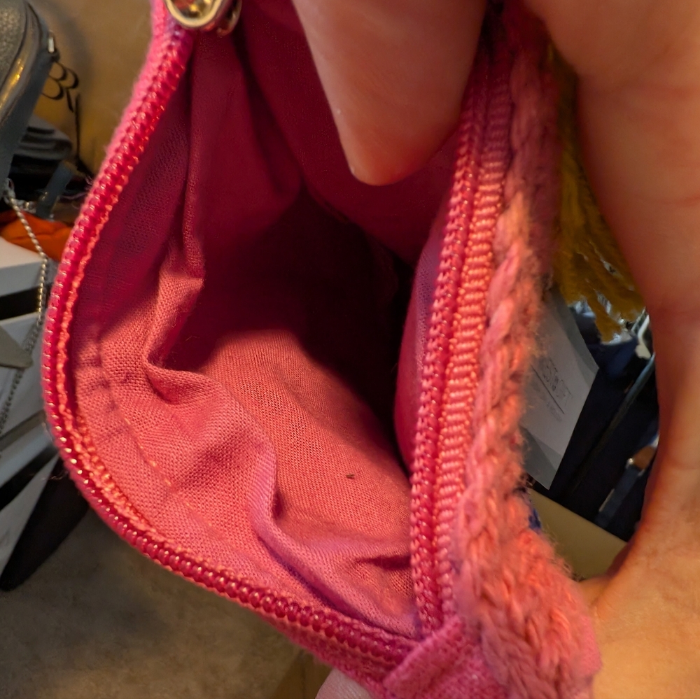 Midwest Gift Co. Pink Crochet Boho Granny Square Small Pouch NWT - Picture 3 of 5